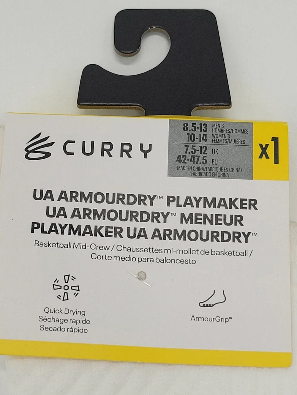 UA CURRY Mid Crew Socks Playmaker Armourdry Large Unisex M8.5-13 W10-14 NEW